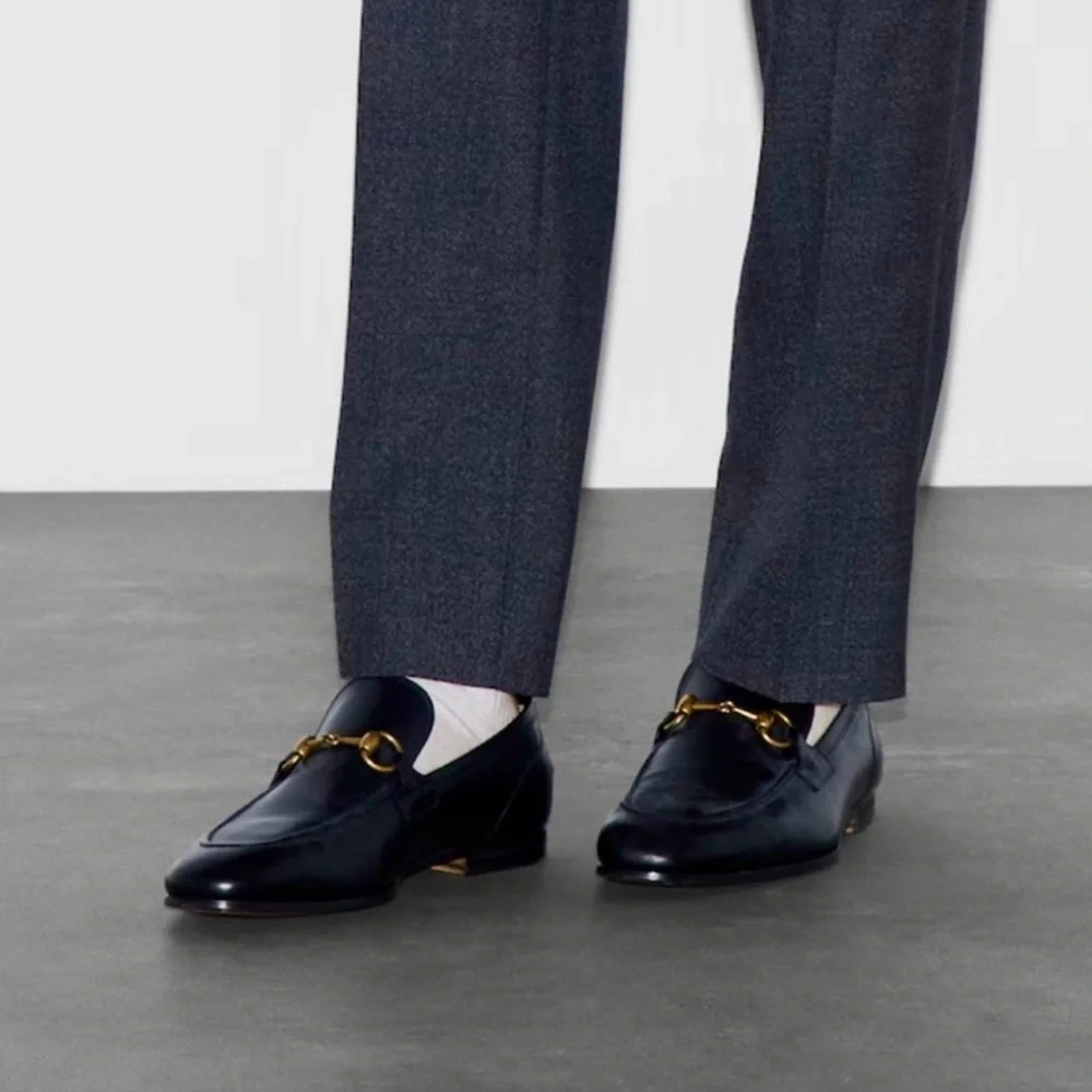 Gucci Jordaan Leather Loafers in Black w/ Gold Horsebits - Picture 3 of 13